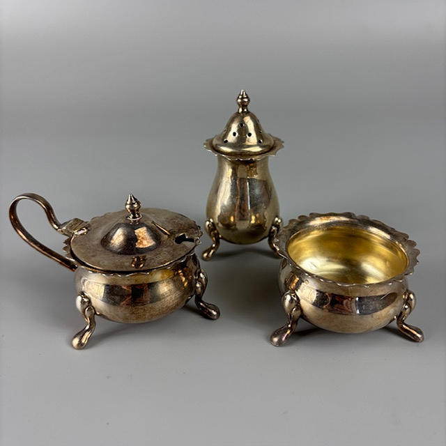 ENGLISH SILVER HALLMARKED CONDIMENT SET.