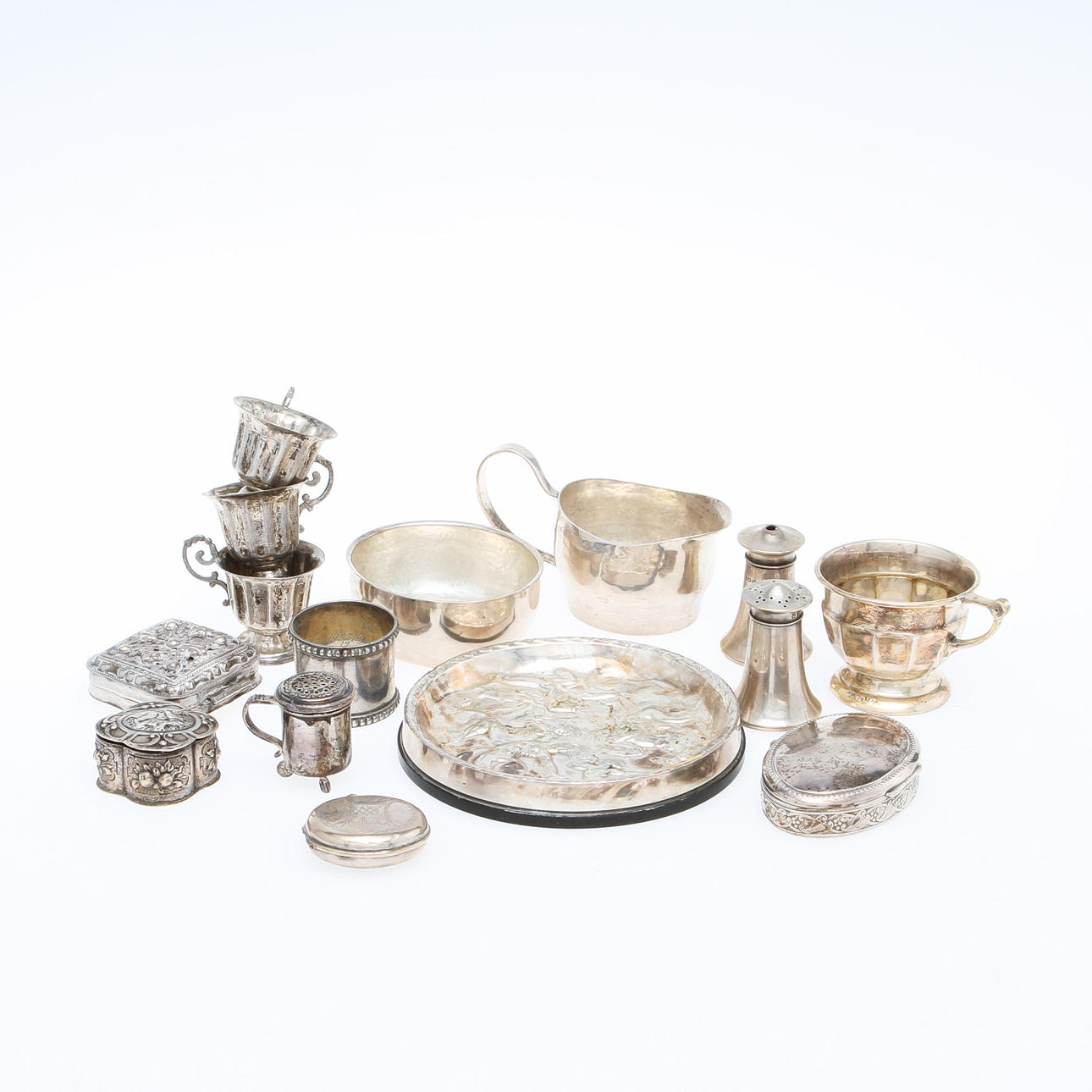 SILVER, 14 delar, 18-1900-tal. Totalvikt ca 500 gram.