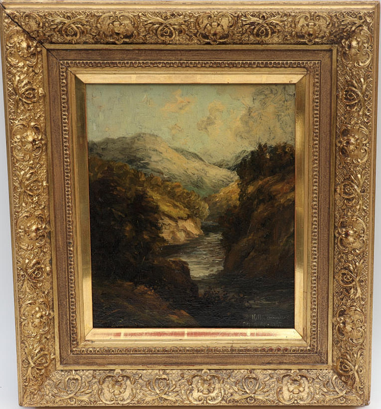 OIDENTIFIERAD KONSTNÄR. Landscape with water features, indistinctly signed.