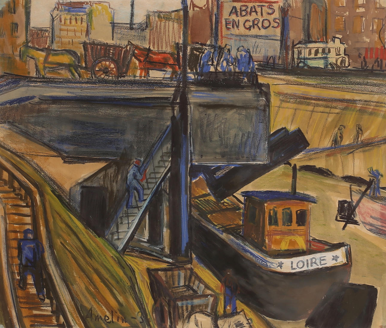 ALBIN AMELIN. Mixed media, signed.