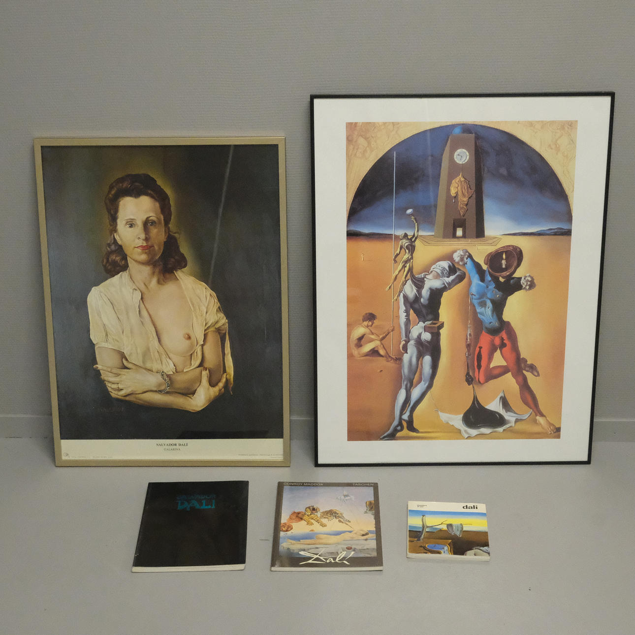 PRINTS, TWO, DALI AND THREE BOOKS.