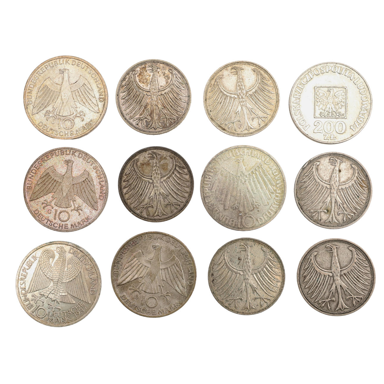 A COLLECTION OF WORLD SILVER COINS TO INCLUDE TEN MARK COINS. Coins ...