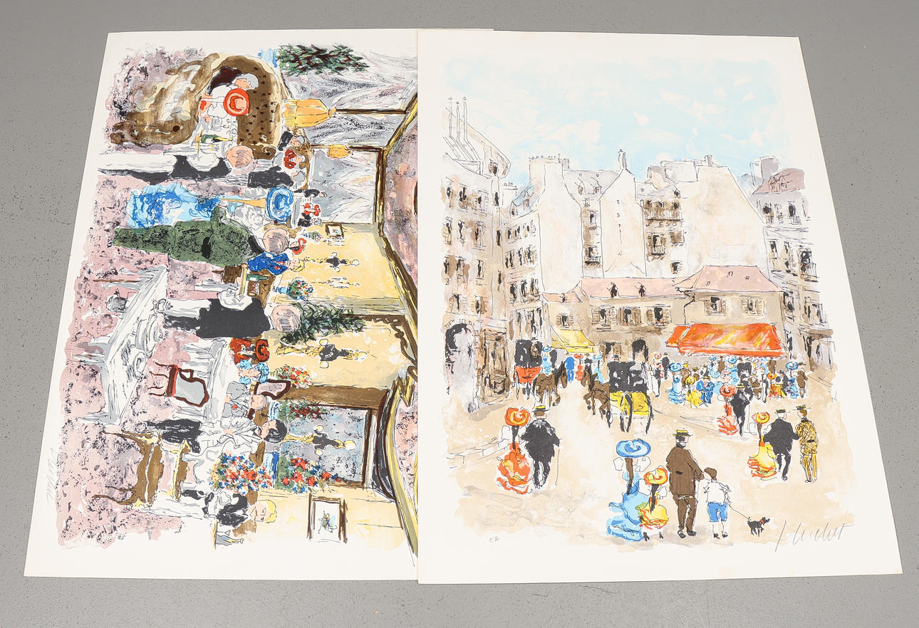 URBAIN HUCHET. Graphic sheets, 2 pieces, signed.