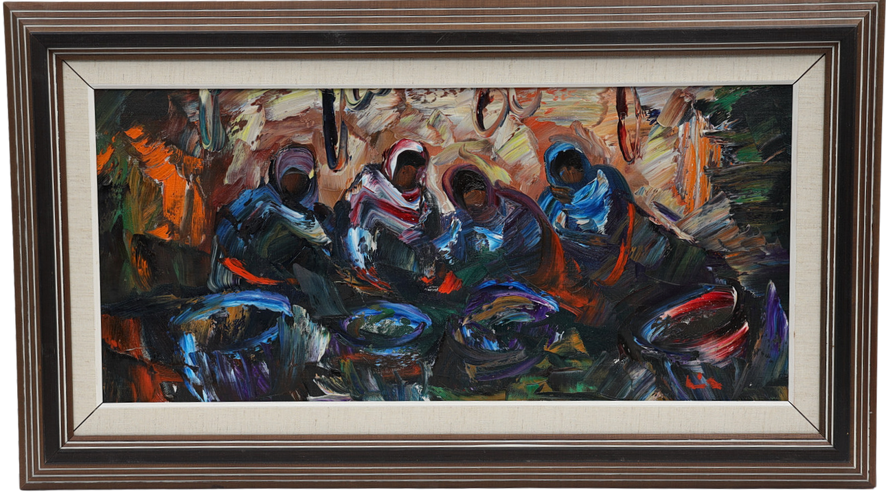 ERIK LOO. Landscape with figures, signed.