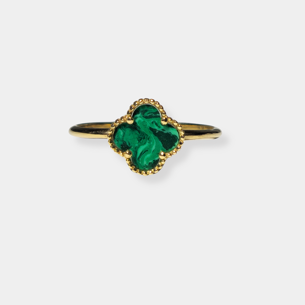 RING IN GOLD AND MALACHITE CLOVER.