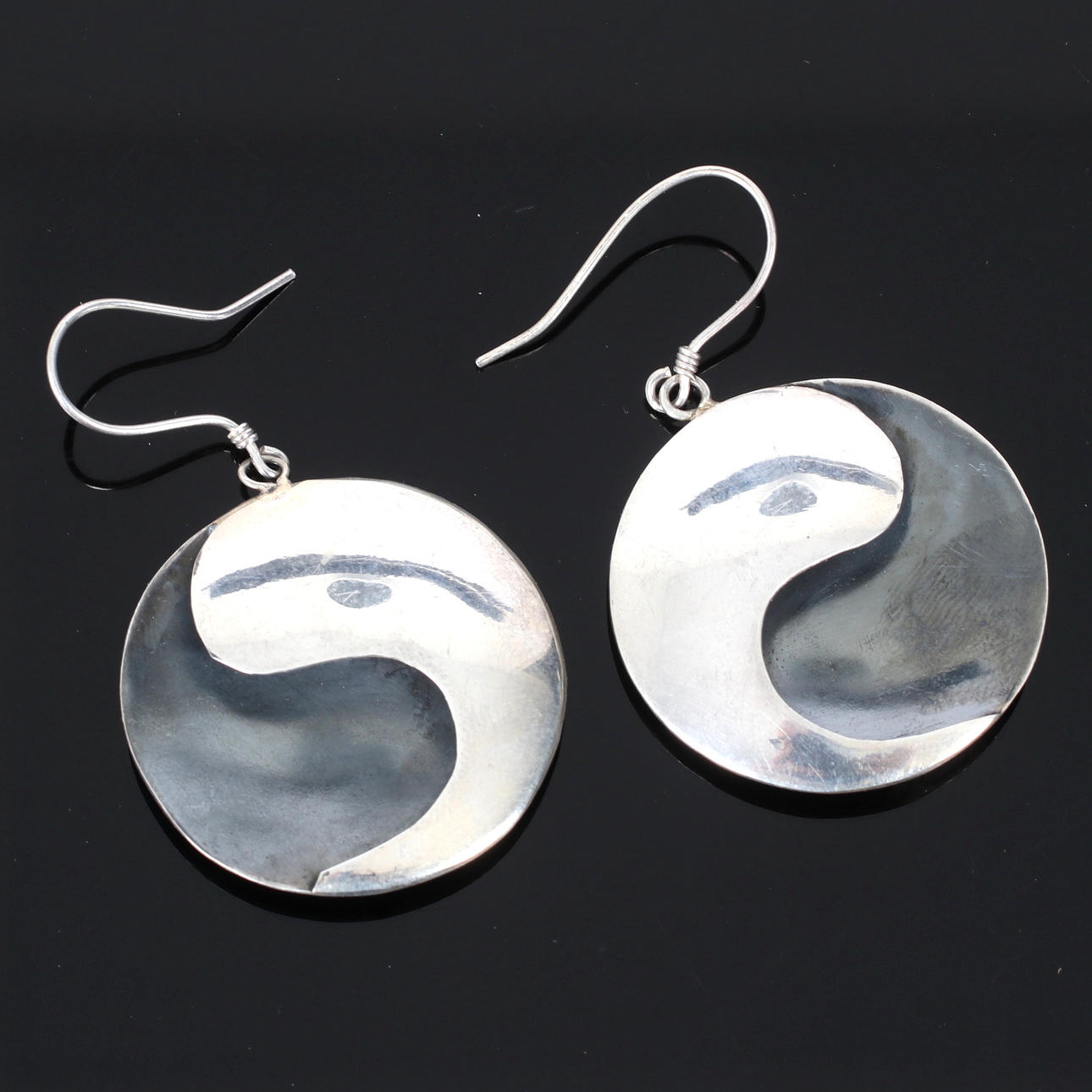 Earrings, silver, Yin Yang.