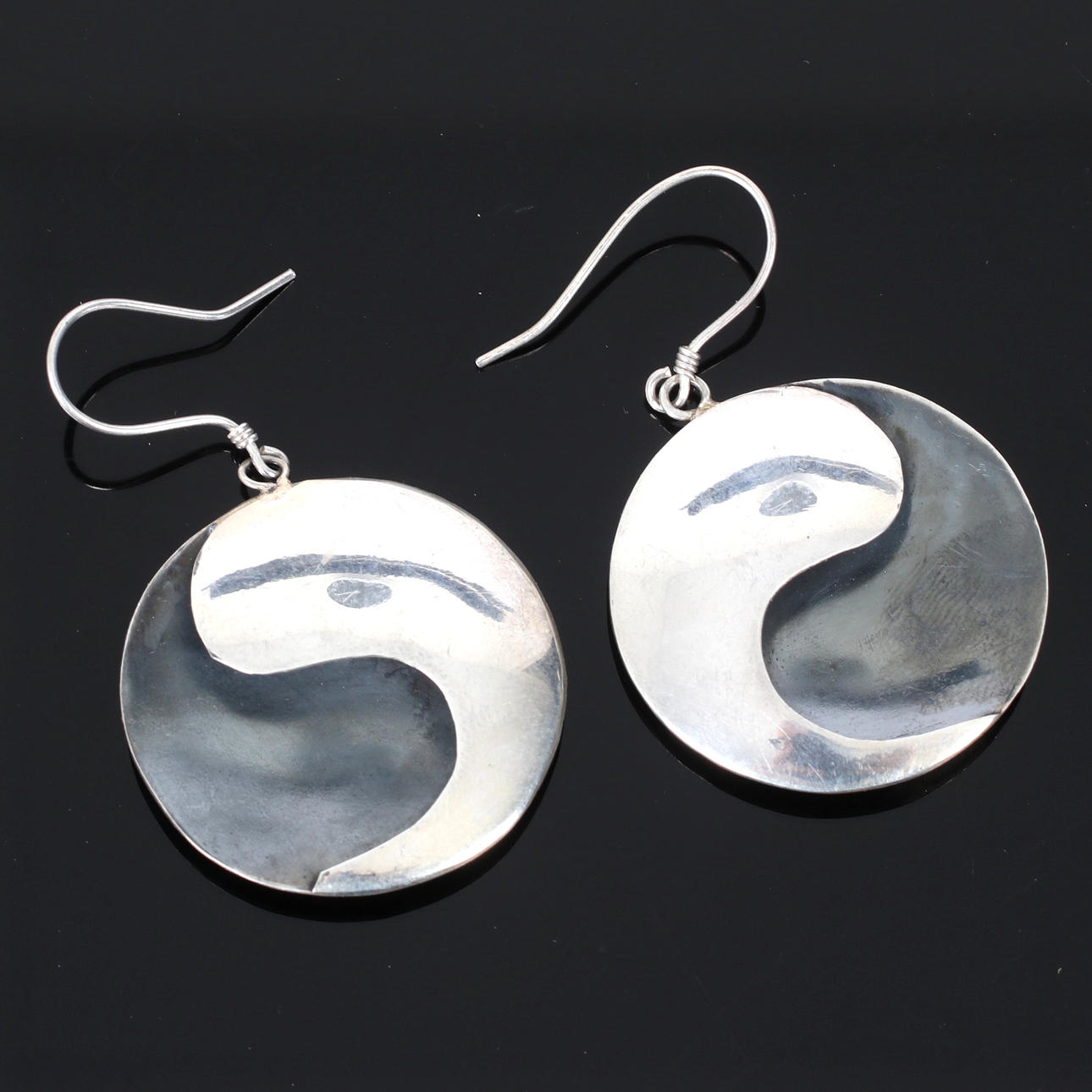 Earrings, silver, Yin Yang.