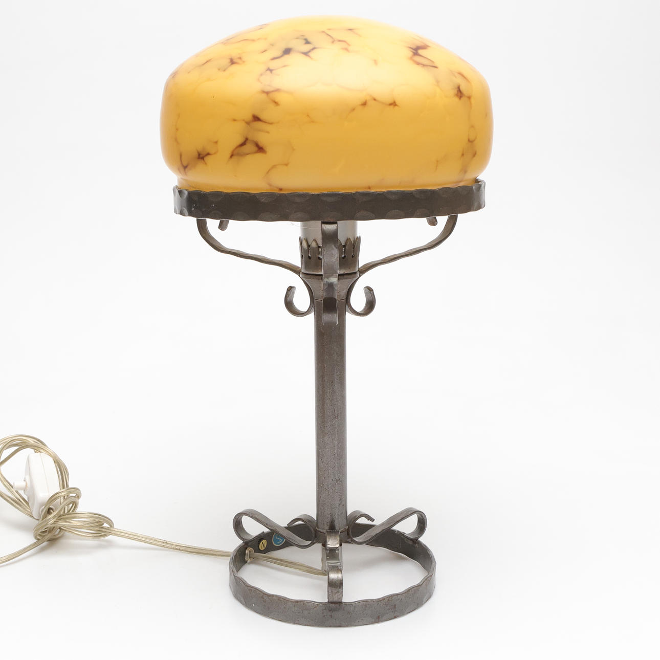 A 20th century wrought iron table lamp.