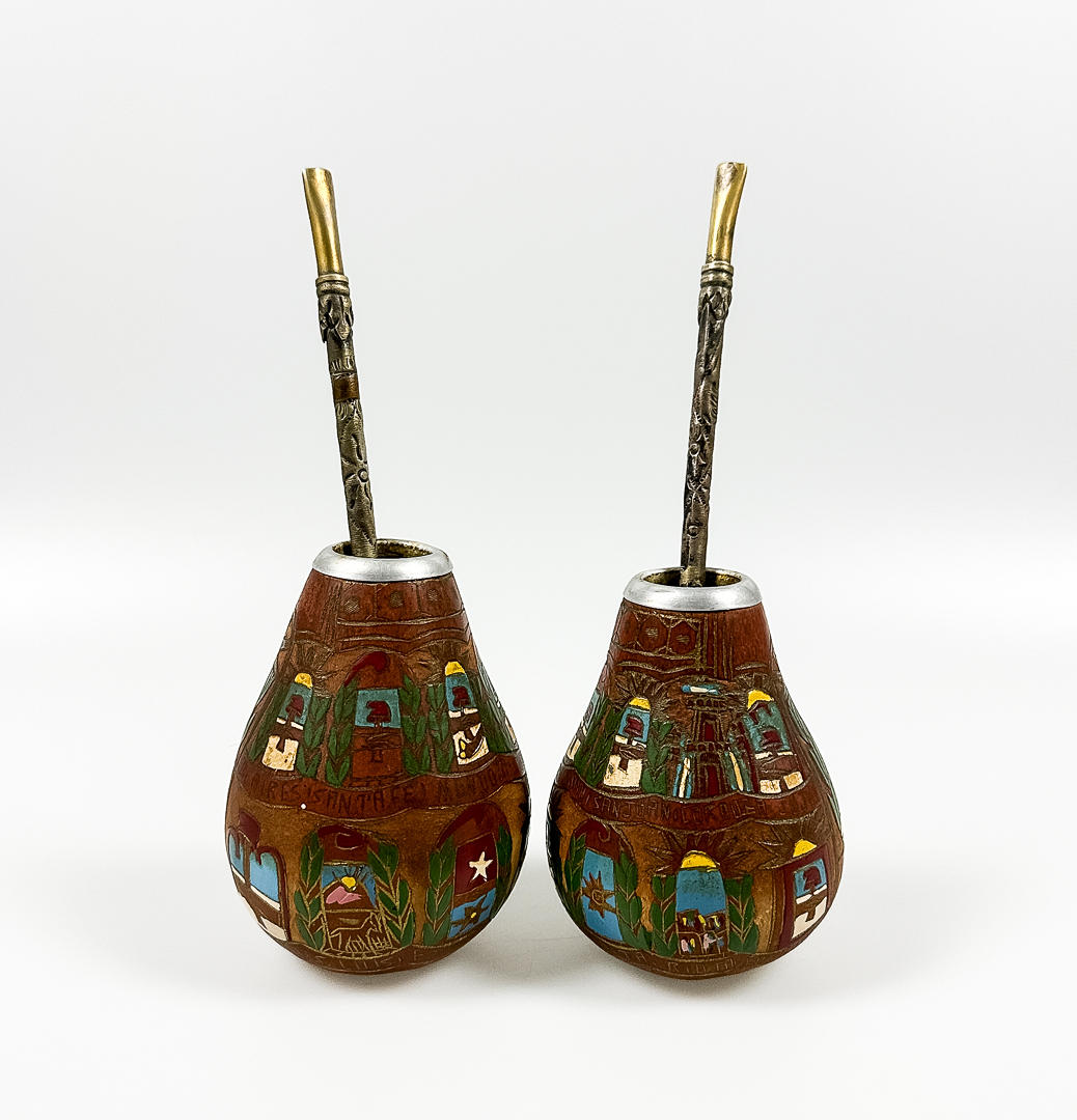 KALEBASS, ett par, med sugrör, Sydamerika.