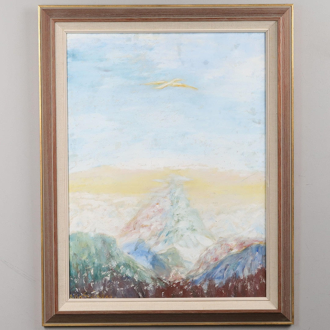 ELIN SVIPDAG. Oil on panel, “Mountain view”, signed.