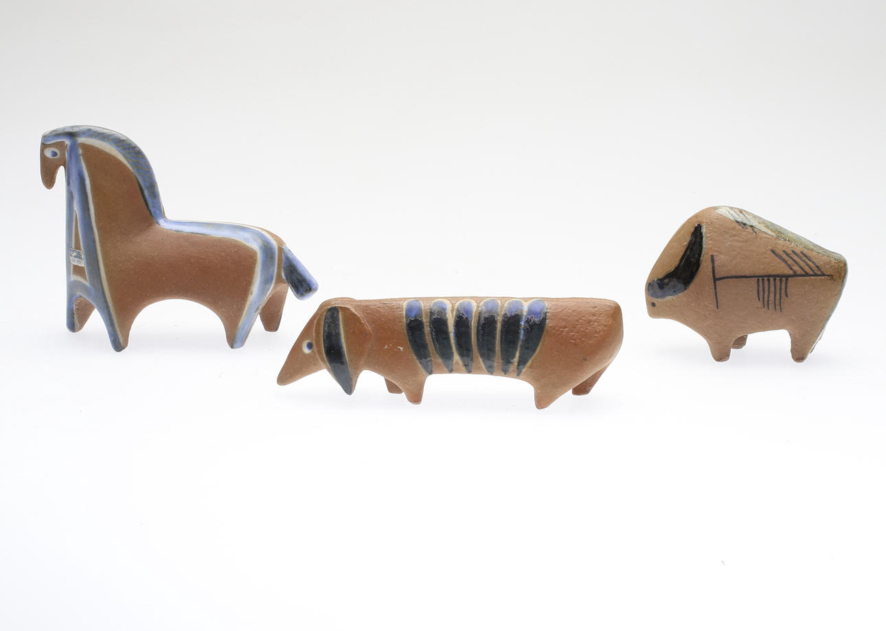 LISA LARSON. Figuriner, 3 st, stengods, ur serien "Lilla Zoo", Gustavsberg.