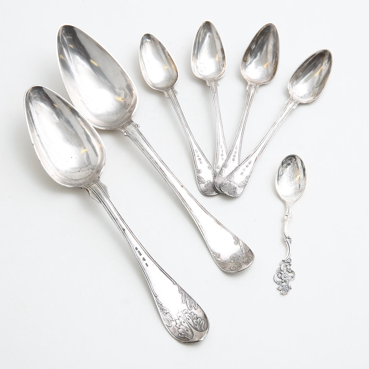 SPOONS, 7 pcs, silver, 161 grams.