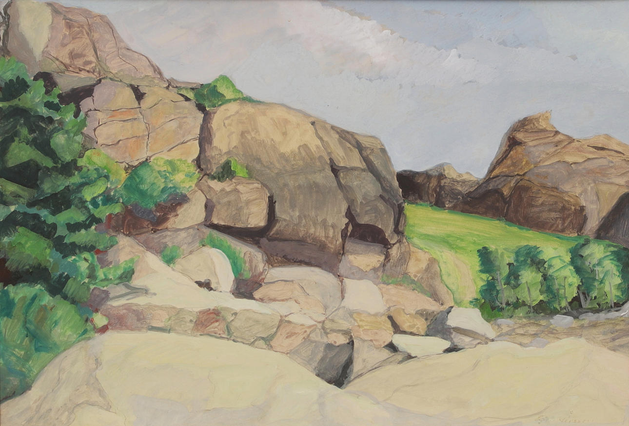 OIDENTIFIERAD KONSTNÄR. Landscape, gouache, signed.