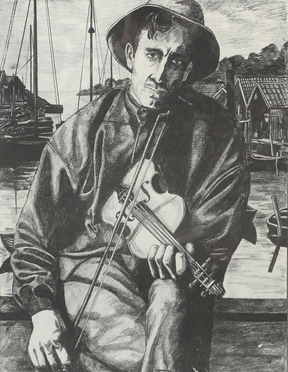 THEIS ELJAS. Violin playing man, lithograph, signed -85.