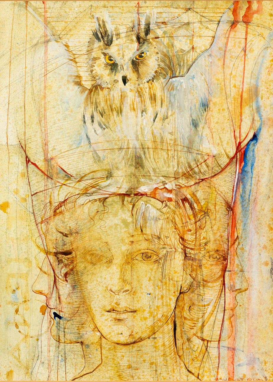 AUGUST OHM (GEB. 1943). Composition with head and owl.