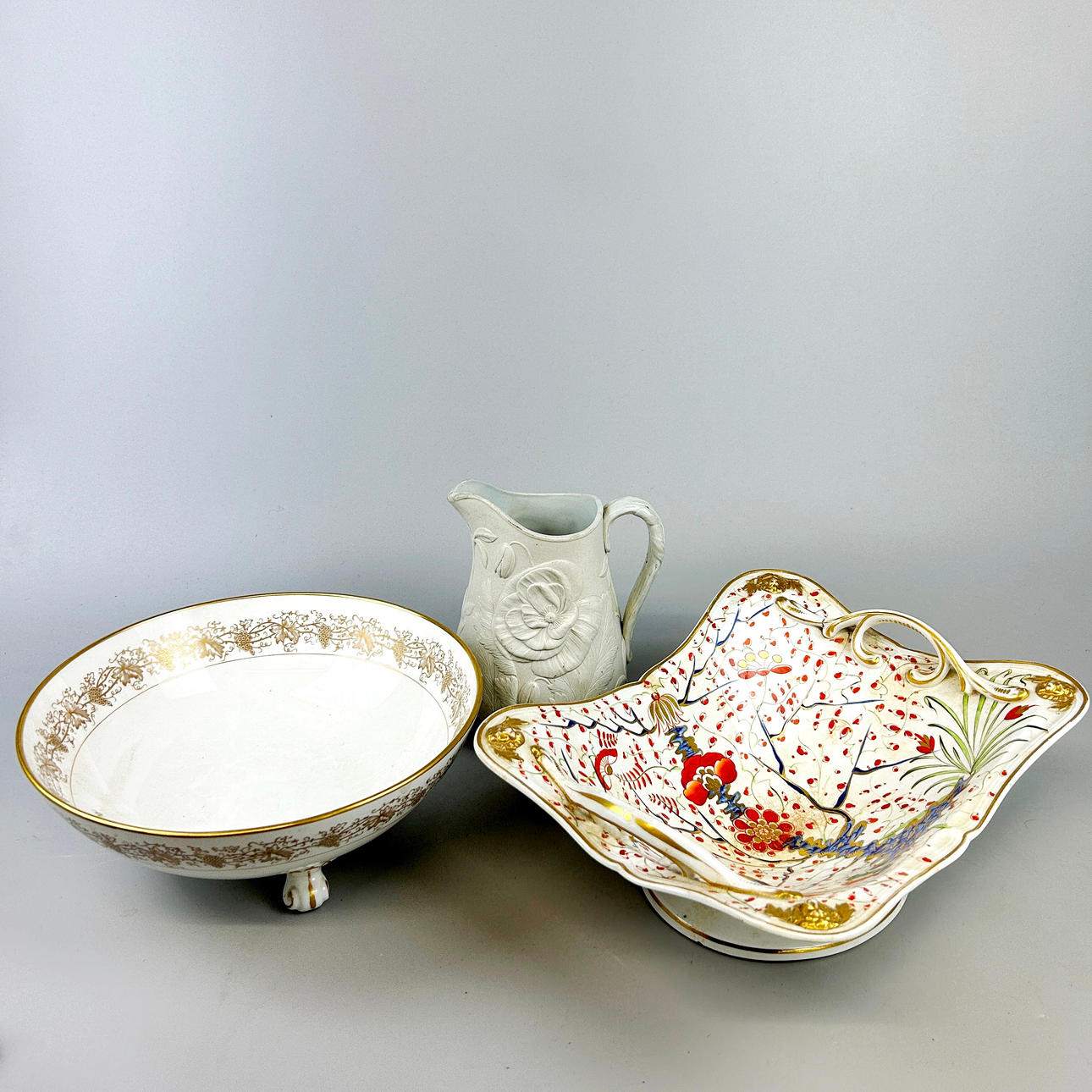 EARLY DERBY BOWL AND TWO OTHER ITEMS.