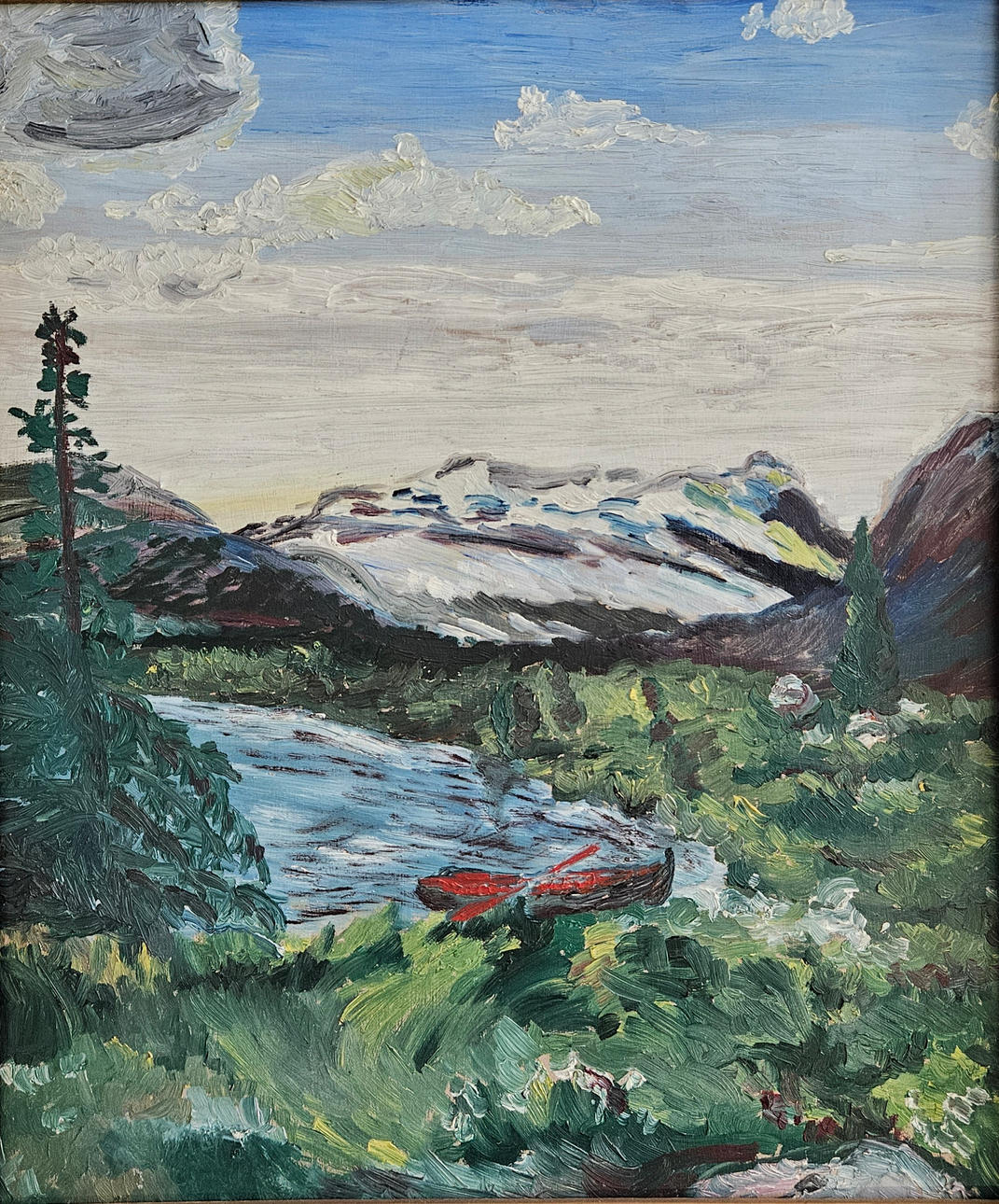 OIDENTIFIERAD KONSTNÄR. Mountain lot. Oil on panel, signed and dated on verso S. Larsson -47.