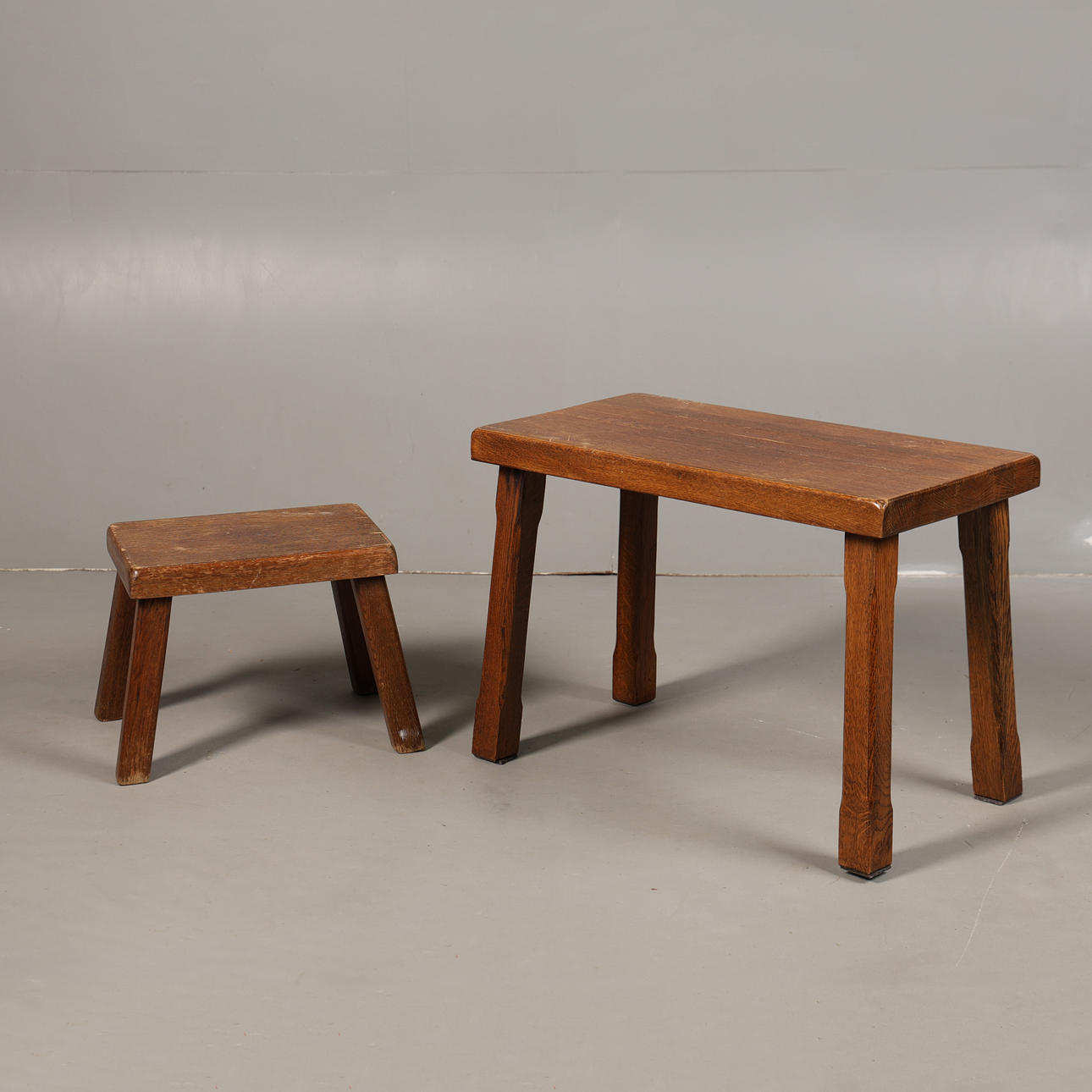 TWO 20TH CENTURY OAK STOOLS (2).