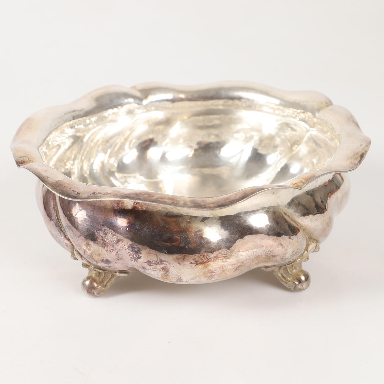 BOWL ON FEET, silver, rococo style.