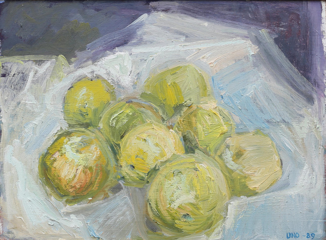 UNO OLSSON. (Hossmo, 1924-1997) “Apples”, oil on panel, signed Uno, dated -89.