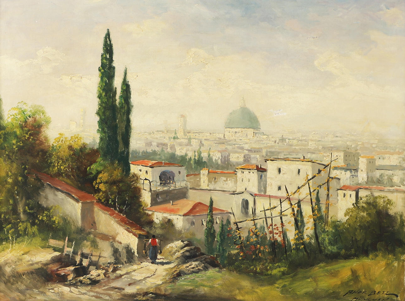 OIDENTIFIERAD KONSTNÄR. Cityscape, oil on canvas, indistinctly signed.