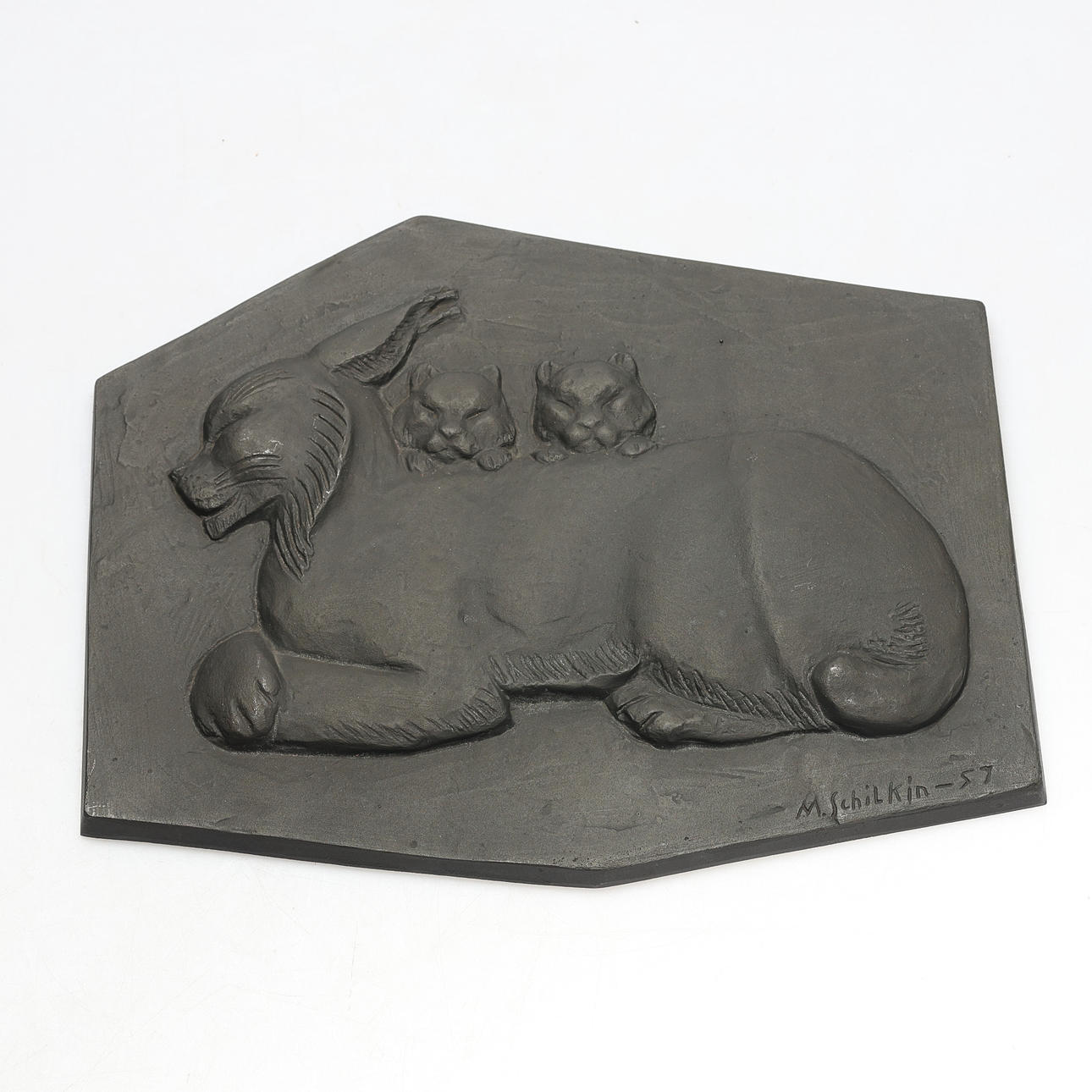 MICHAEL SCHILKIN. Wall relief, cast iron, Högfors, signed, dated 57.