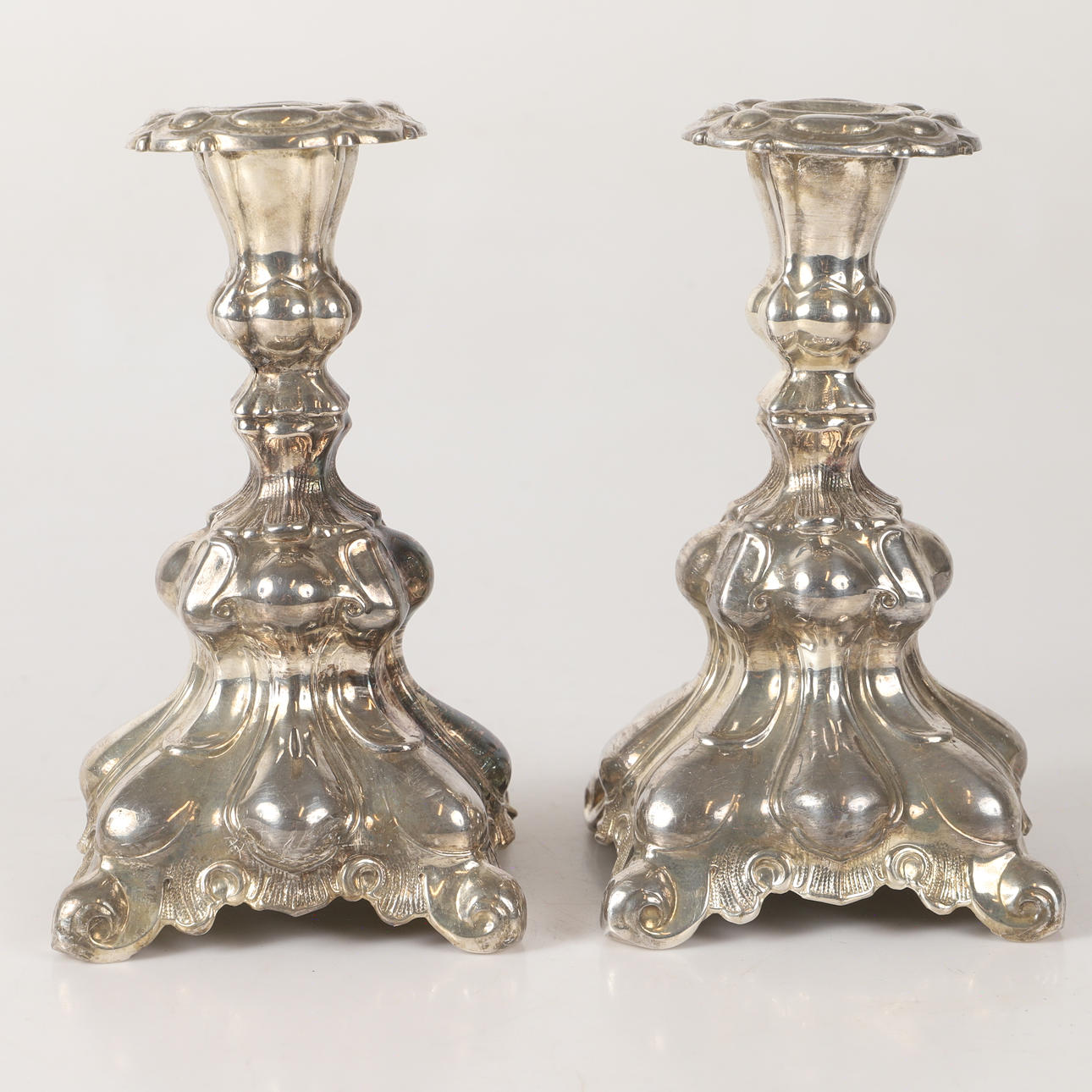 CANDLESTICKS, 1 pair, silver, rococo style.