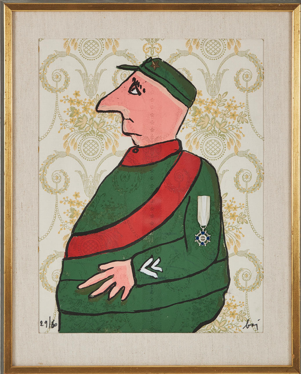 ENRICO BAJ. Military, mixed technology/graphics, signed Baj.