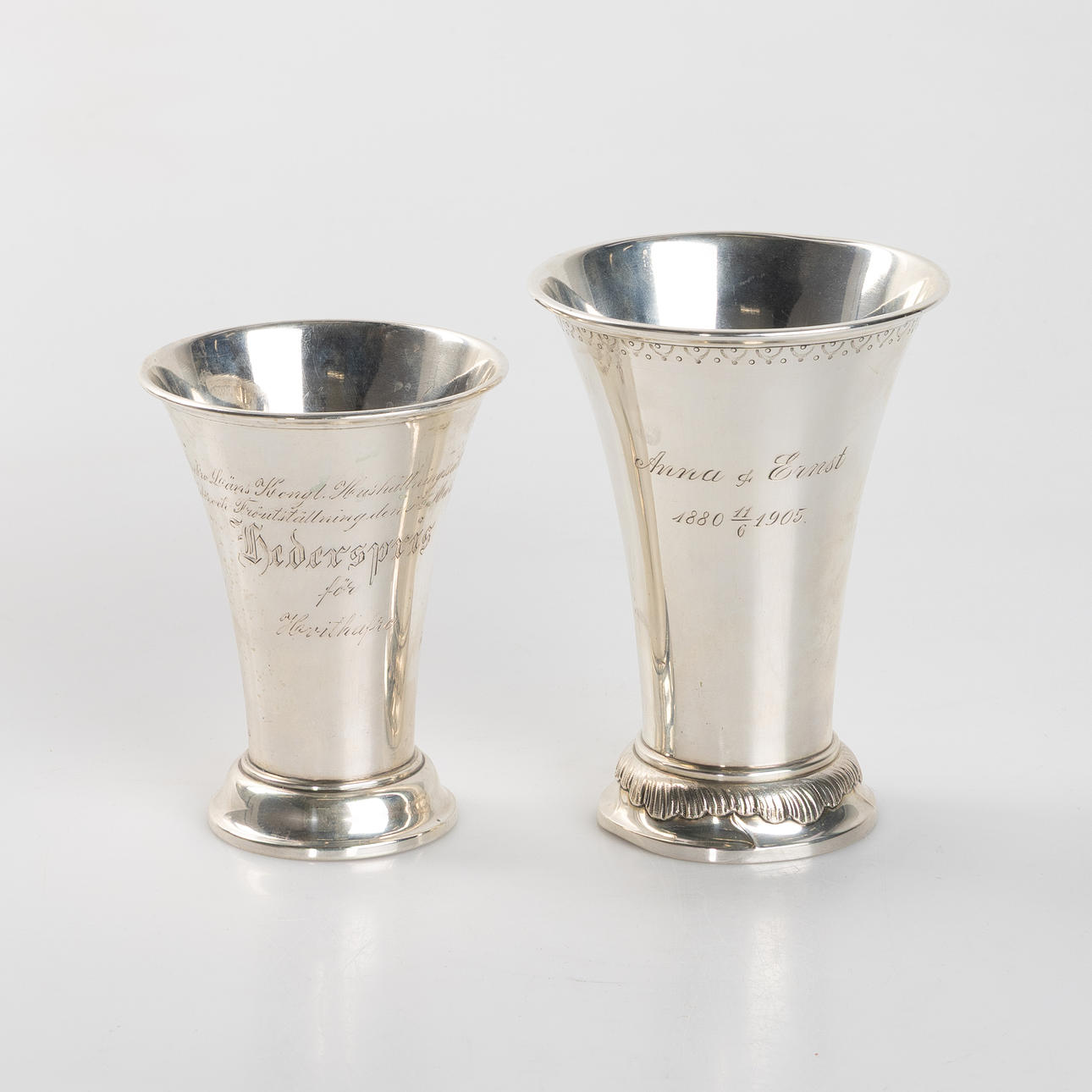 BÄGARE, 2 stycken, silver, 830, CG Hallberg och Hellsten.