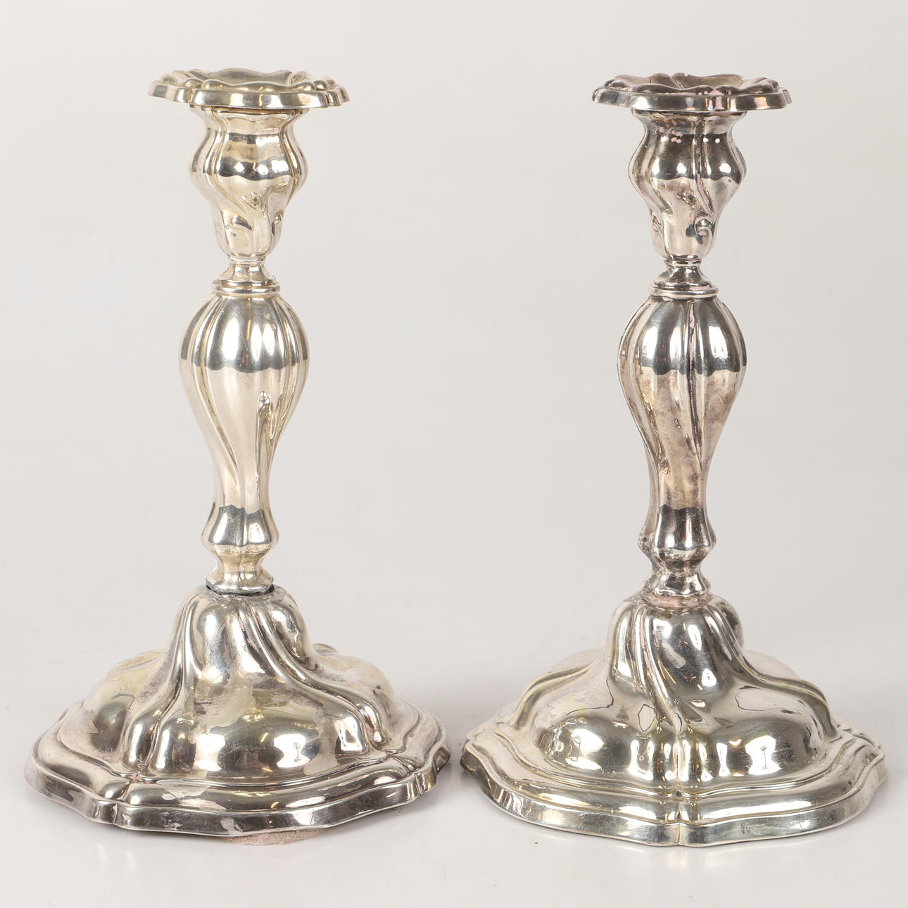 CANDLESTICKS, 1 pair, silver, rococo style.
