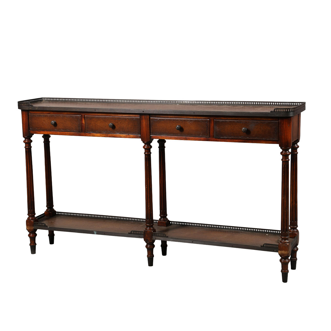 THEODORE ALEXANDER; A OAK AND LEATHER-STYLE SIDEBOARD.