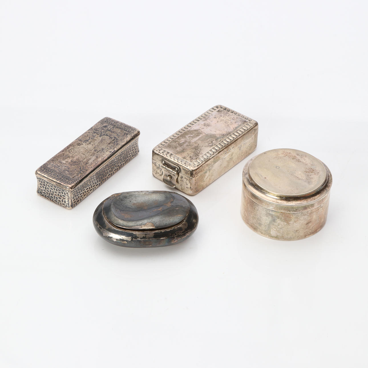 BOXES, FOUR PCS. It's silver. Weight approx. 275 grams (excluding insert).