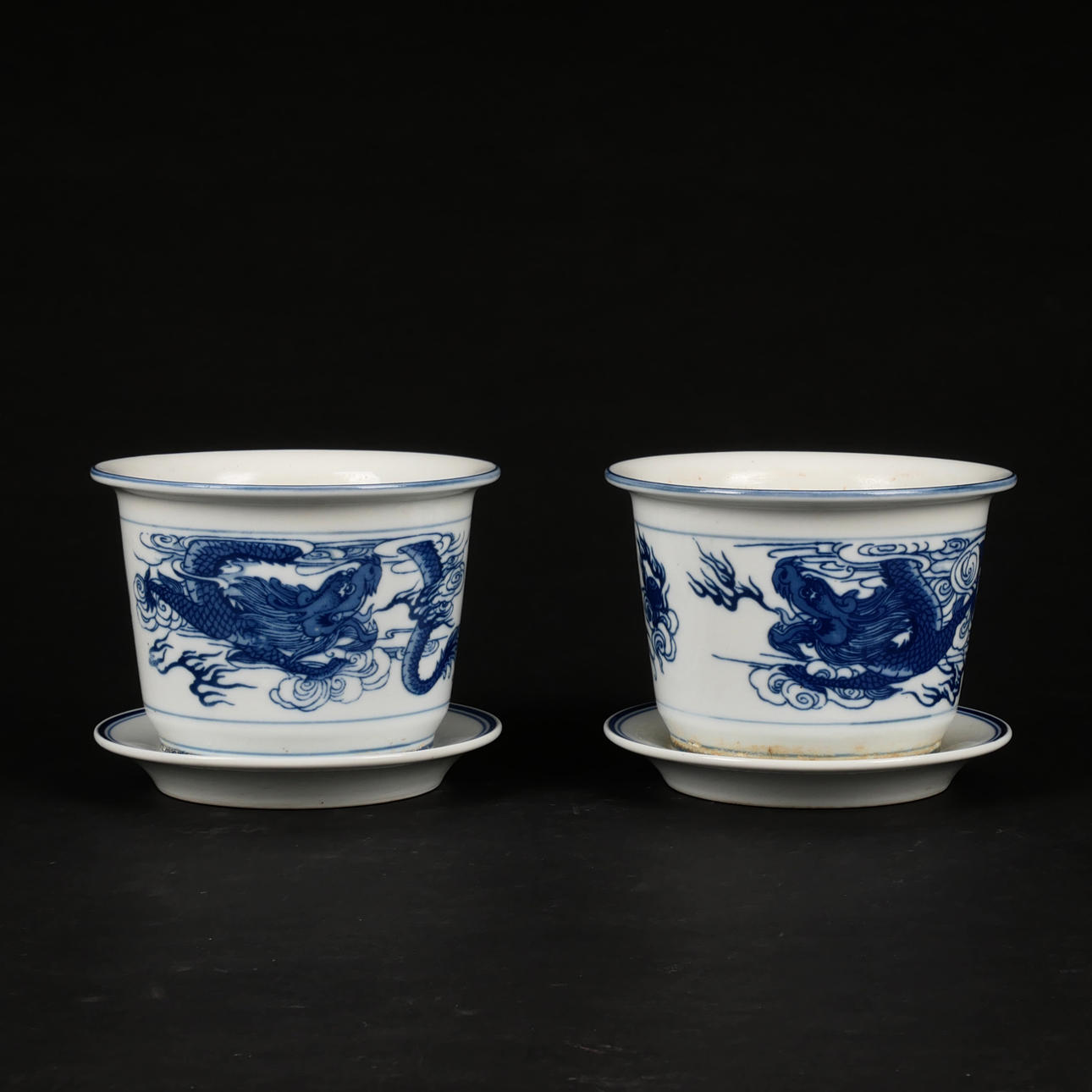 OUTER LINING WITH DISH, a pair, dragon decor, porcelain, China.