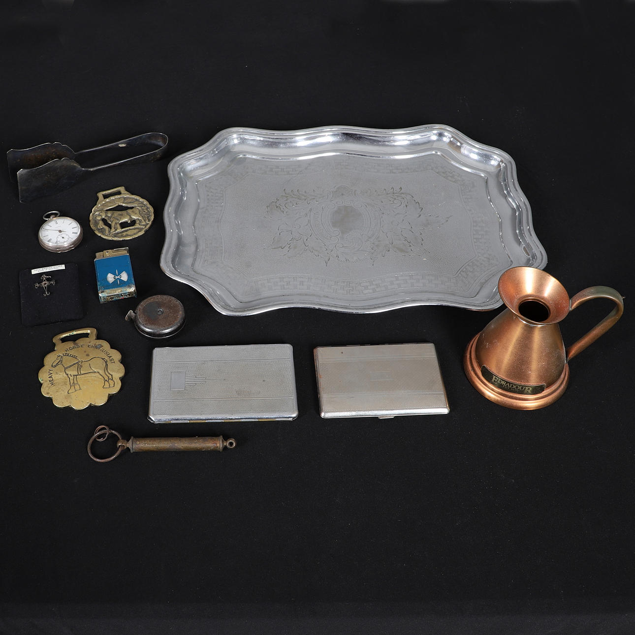 SILVER CASED CONTINENTAL POCKET WATCH WITH OTHER ITEMS.