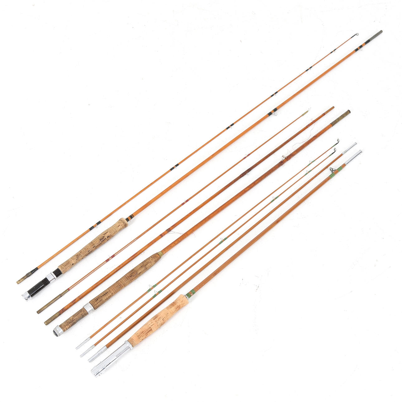 A set of 3 splitcane fly rods, 20th century.