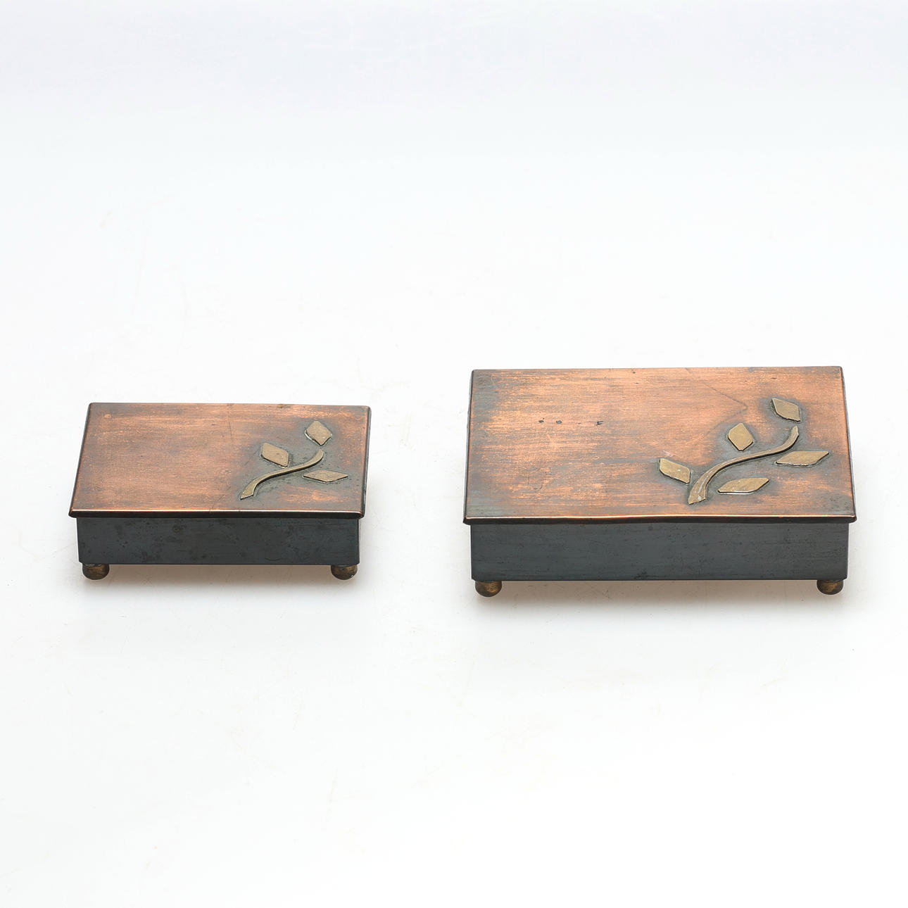 CIGARETTE CASE. 2 pieces, copper, brass, art deco.