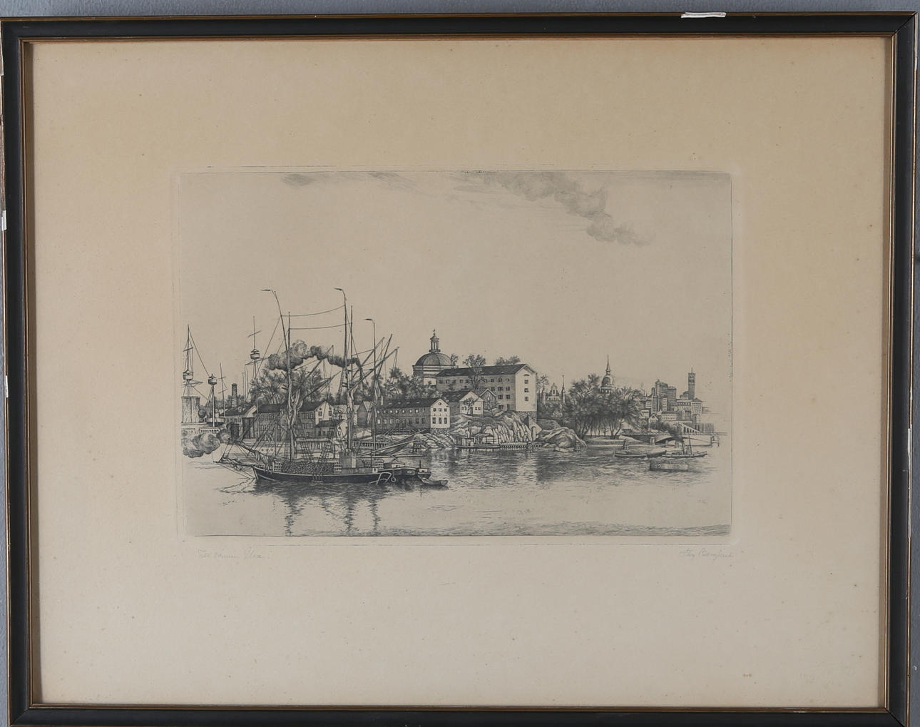 STIG BORGLIND. "Skeppsholmen", etsning, signerad.
