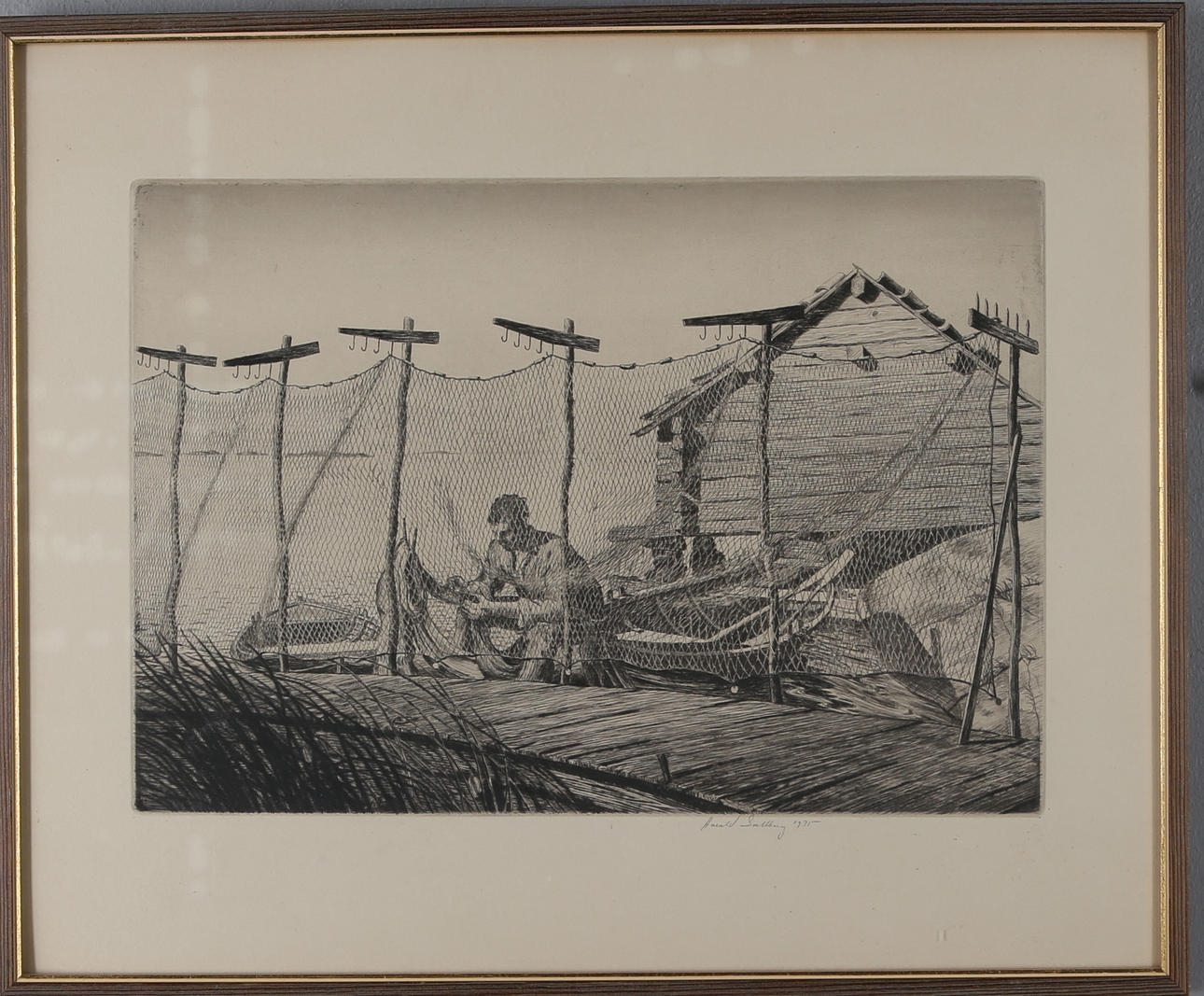 HARALD SALLBERG. Fiskare, etsning, signerad och daterad 1935.