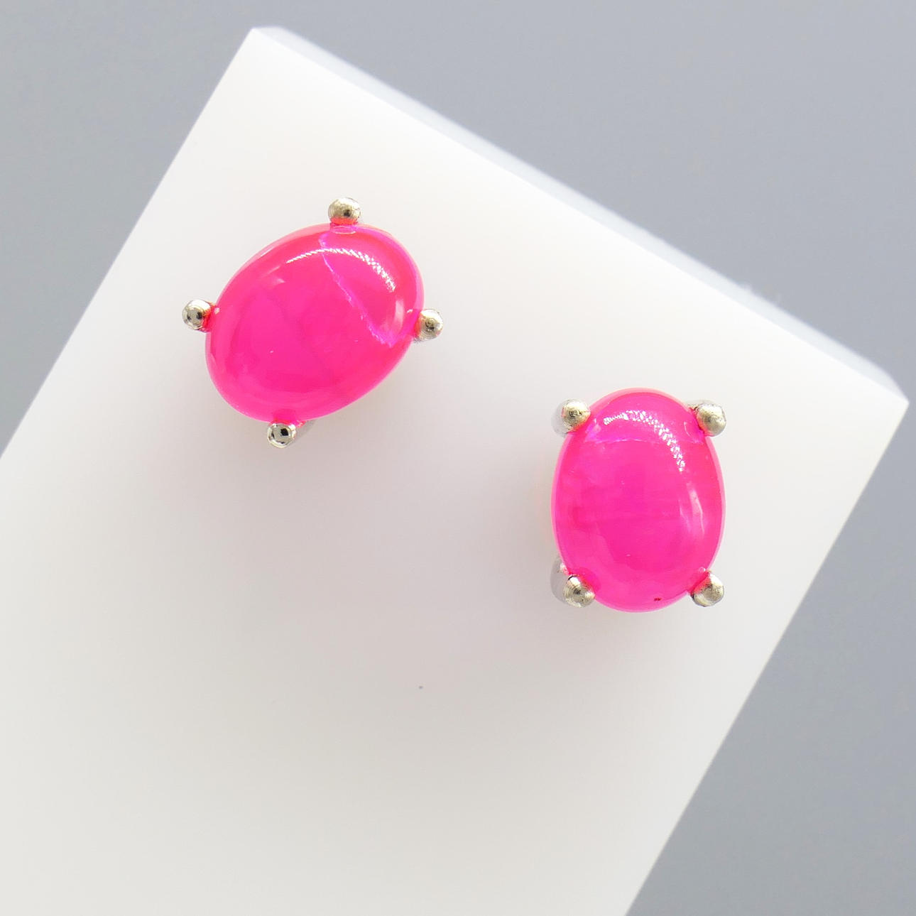 NEON PINK opal silver stud earrings.