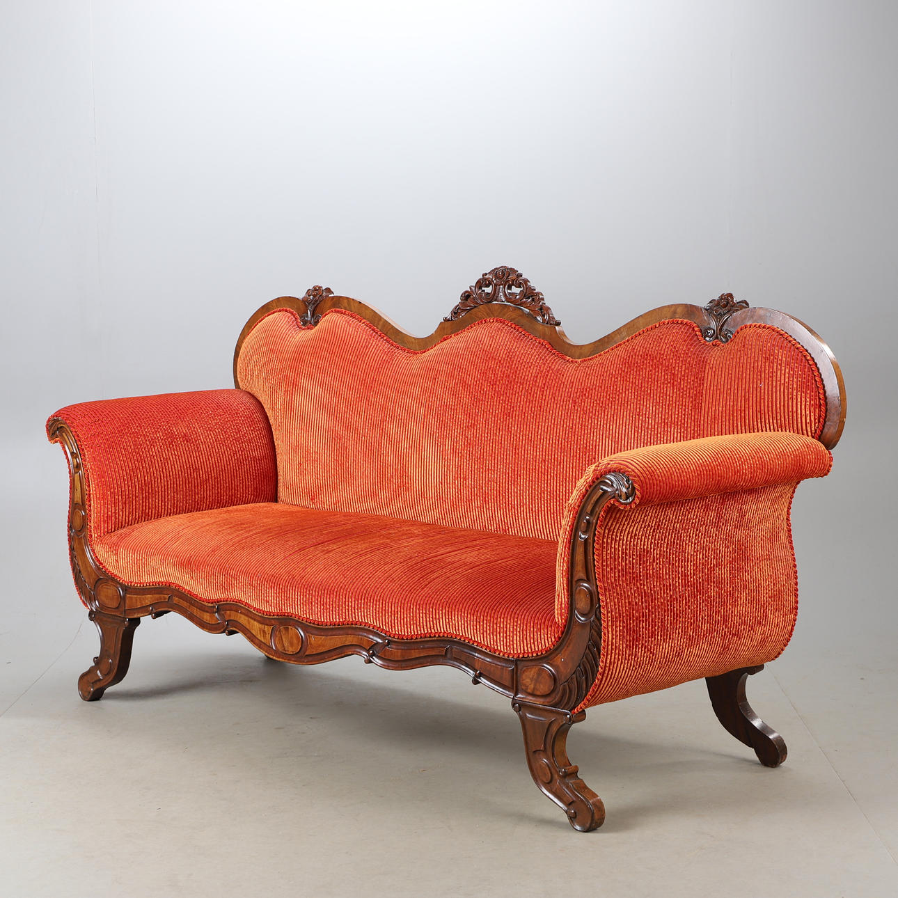 LOUNGE SOFA, textile and mahogany, rococo style.