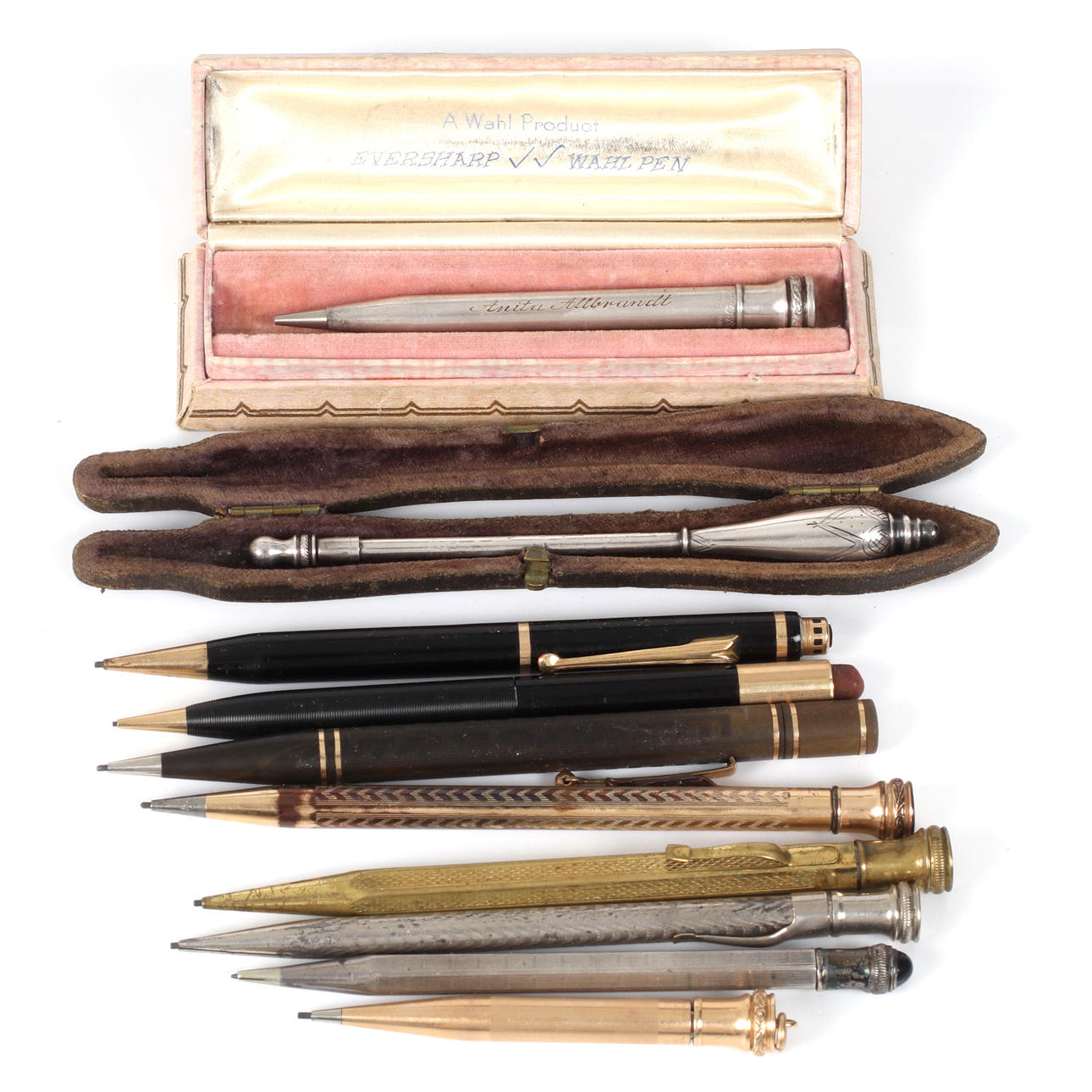 STIFTPENNOR, 10 st, Wahl-Eversharp, Sheaffer, 18/1900-tal.