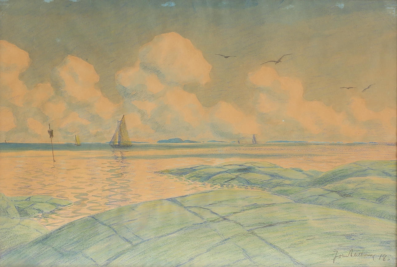 JOHN AHLBOM. Mixed media, signed.