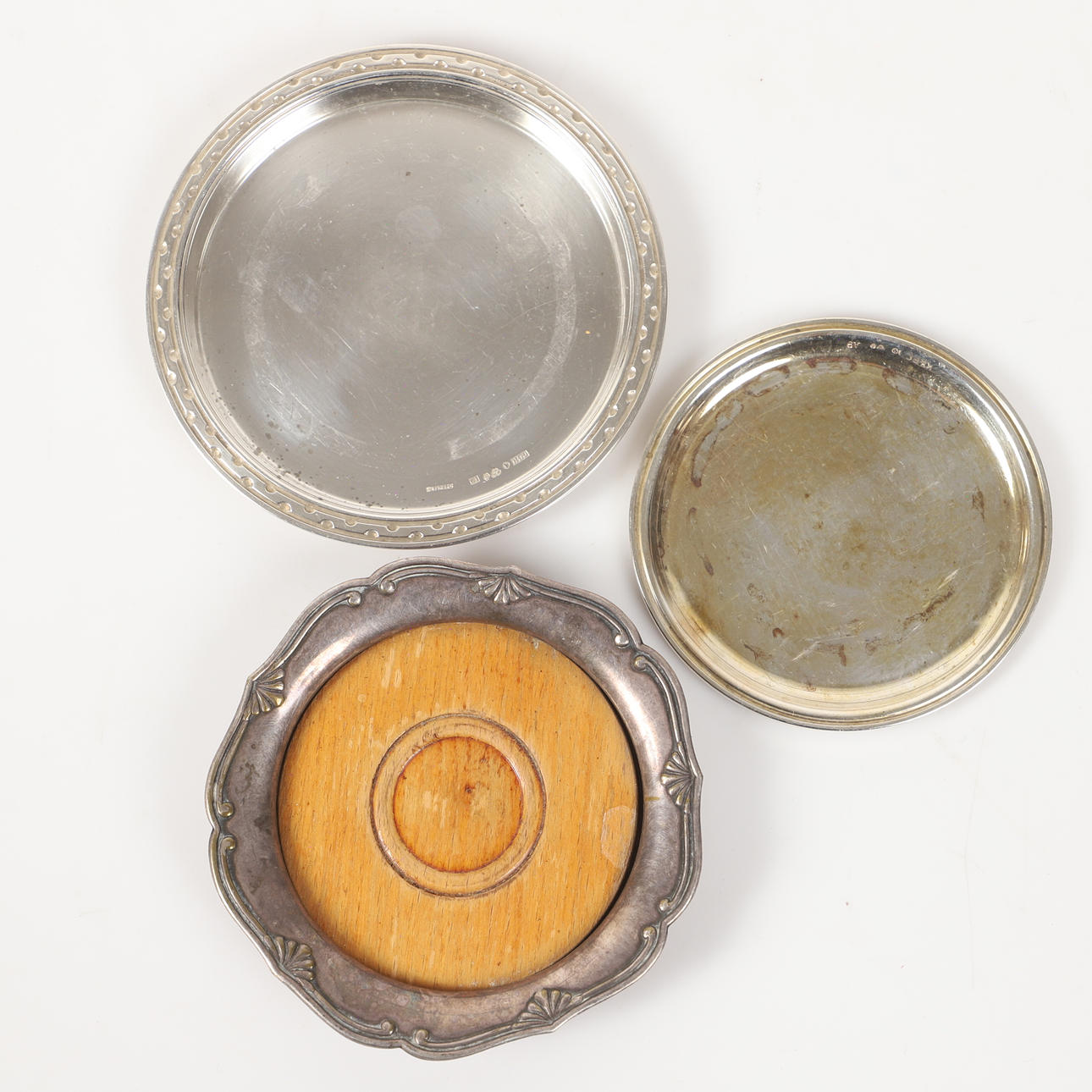 COASTERS, 3 pieces, silver and nickel silver.