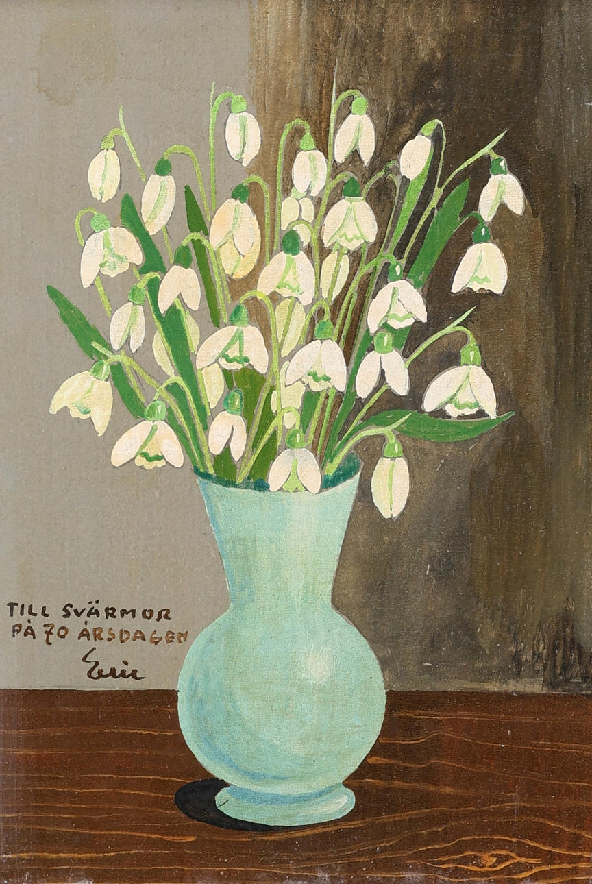 ATTRIBUTED TO ERIC CEDERBERG. Oil on panel, snowdrops, signed.