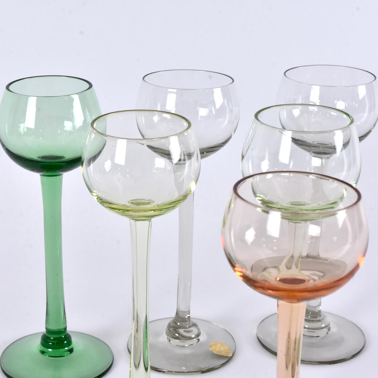 LIKÖRGLAS, 6 st, polykrom glasmassa, Trelleborg.