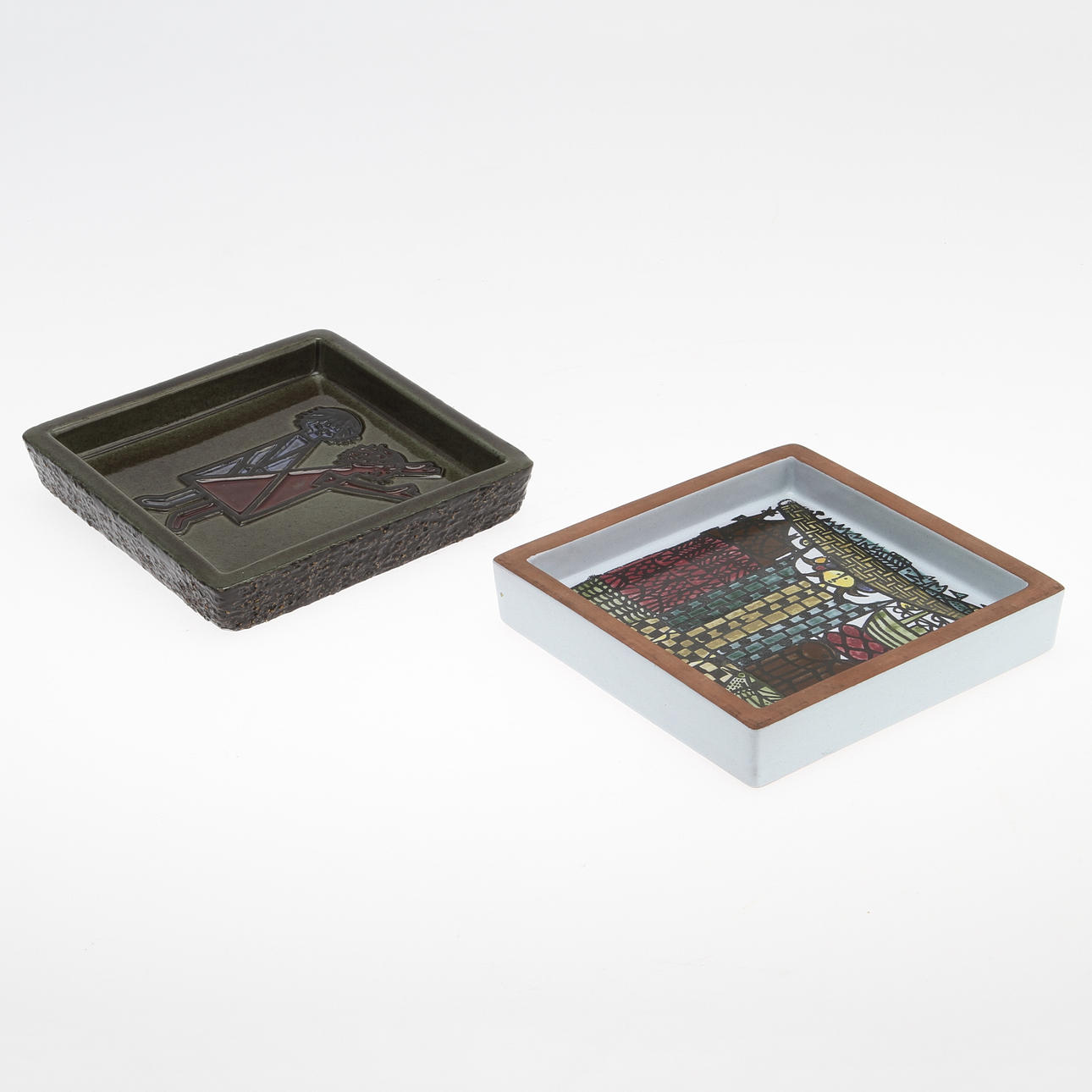 ASKFAT, 2 st, keramik, varav 1st Stig Lindberg "Karneval" Gustavsberg.