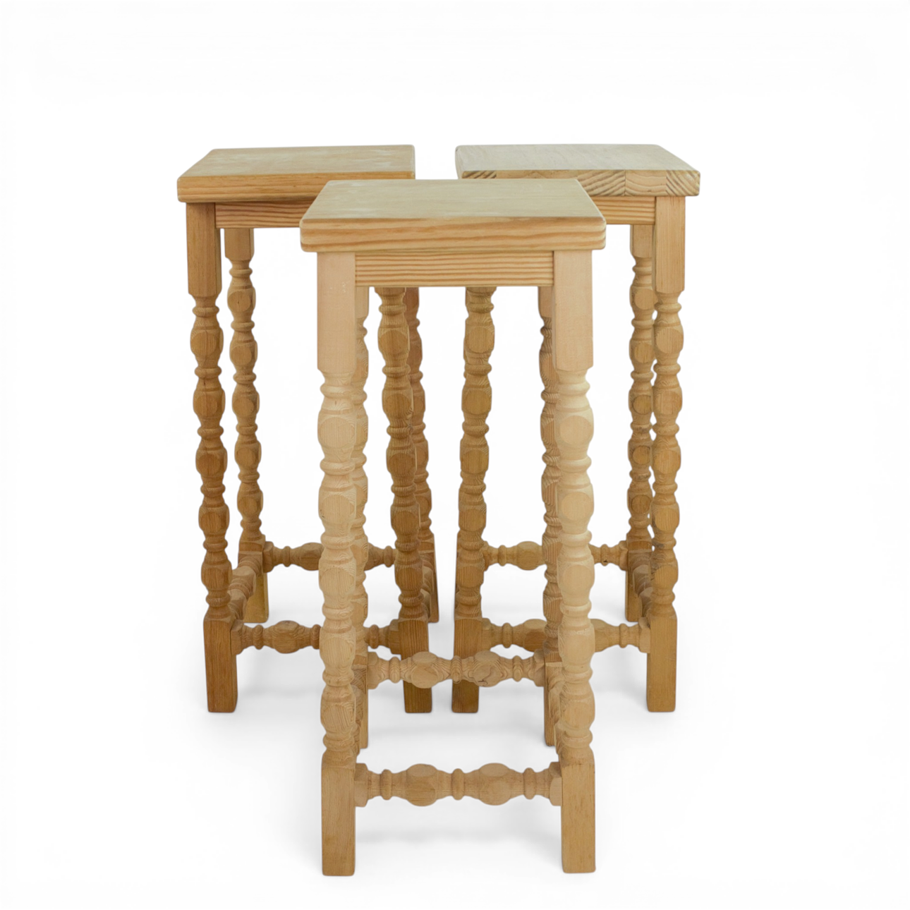 A set of 3 pine barstools, 1970s.