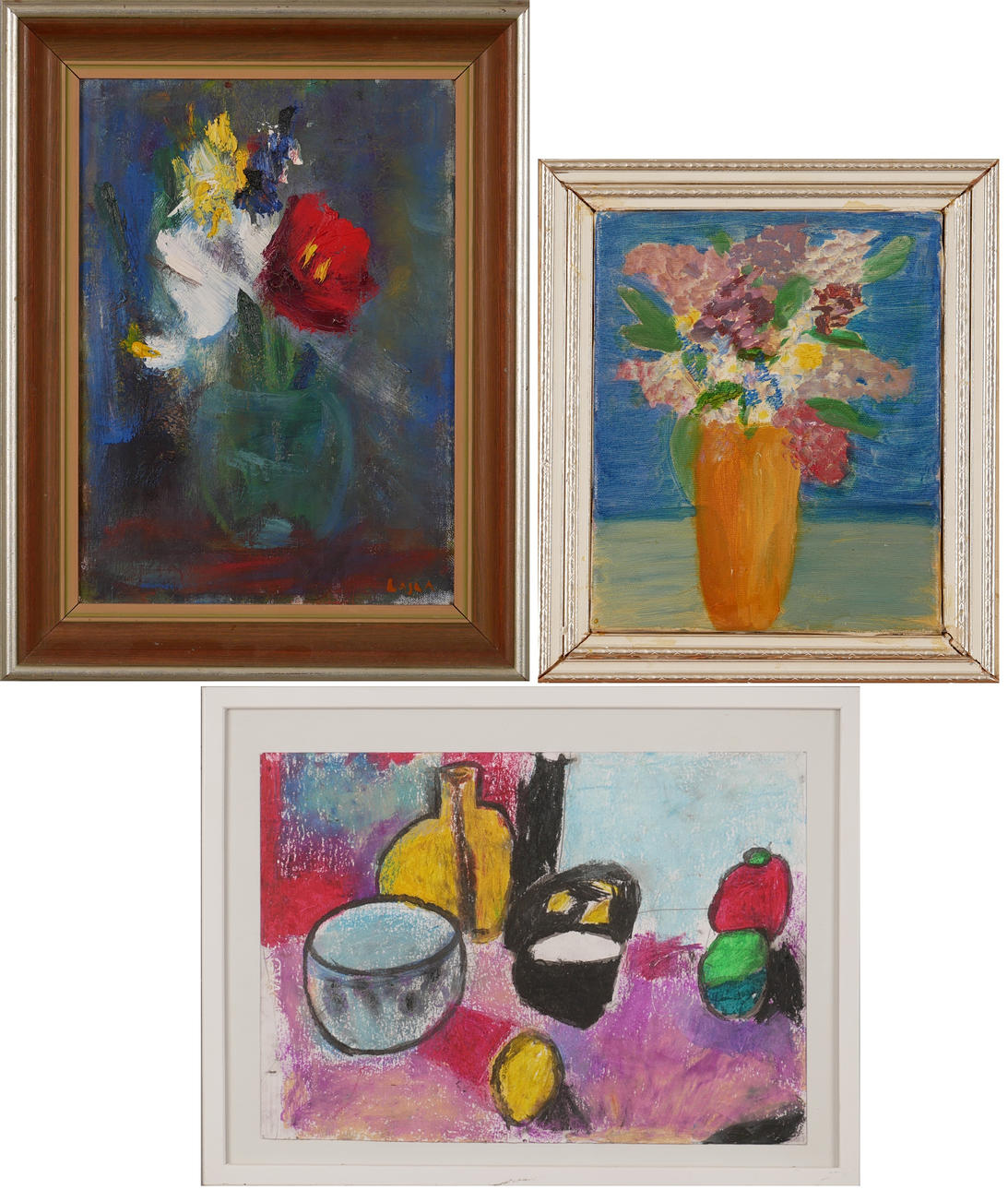 STILLEBEN, 3 st, Oidentfierade/okända konstnärer.
