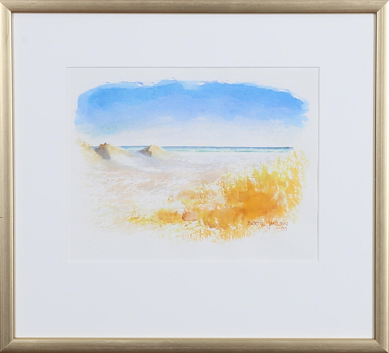 BERTIL JANSSON. "Dyner vid Skagen". Akvarell, signerad och daterad -95.