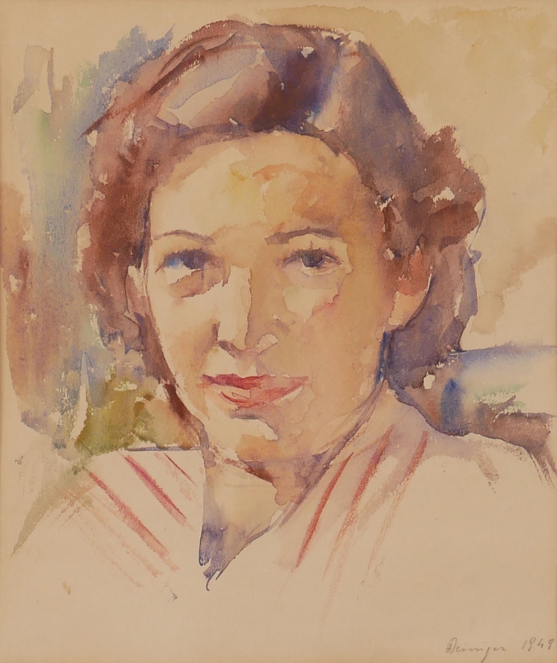 OIDENTIFIERAD KONSTNÄR. Portrait, watercolour, signed and dated 1949.